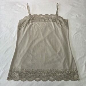 Cato M Vtg Taupe Lace Trim Cami Top Fairy Grunge Coquette Earthy Cottage y2k